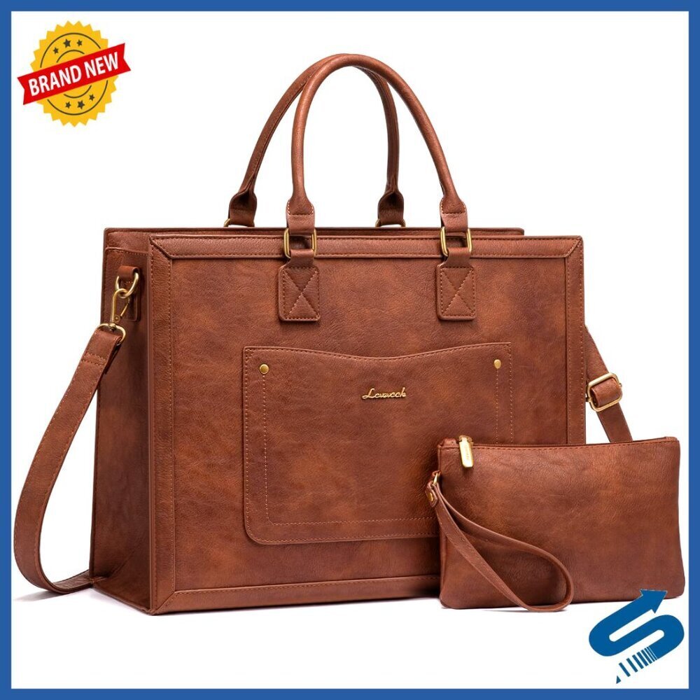 Vintage Leather Laptop Tote Bag Elegant Work Messenger Large Capacity